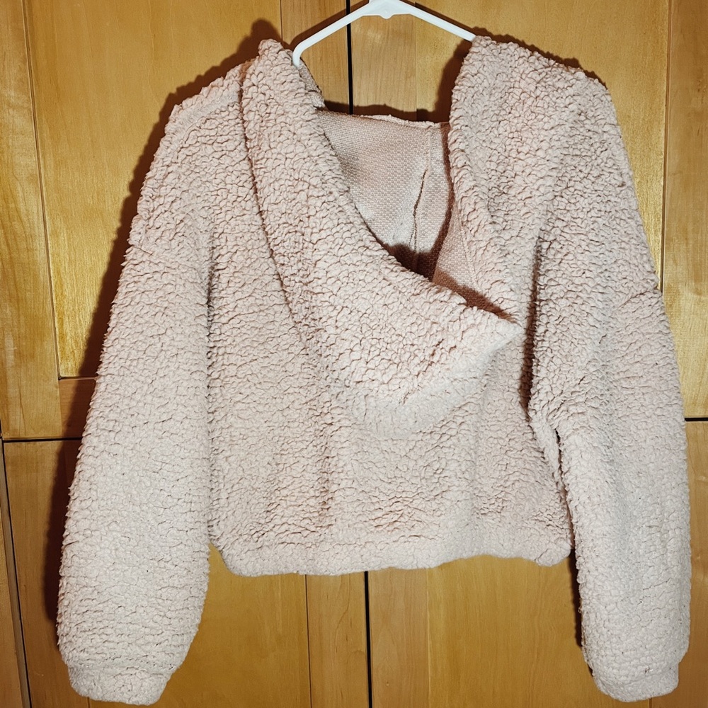 Pink Teddy Style Cropped Hoodie